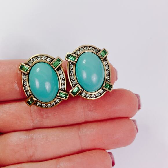 Signed Heidi Daus Bold & Beautiful Crystal Button Clip Earrings Art Deco Revival - Picture 3 of 11